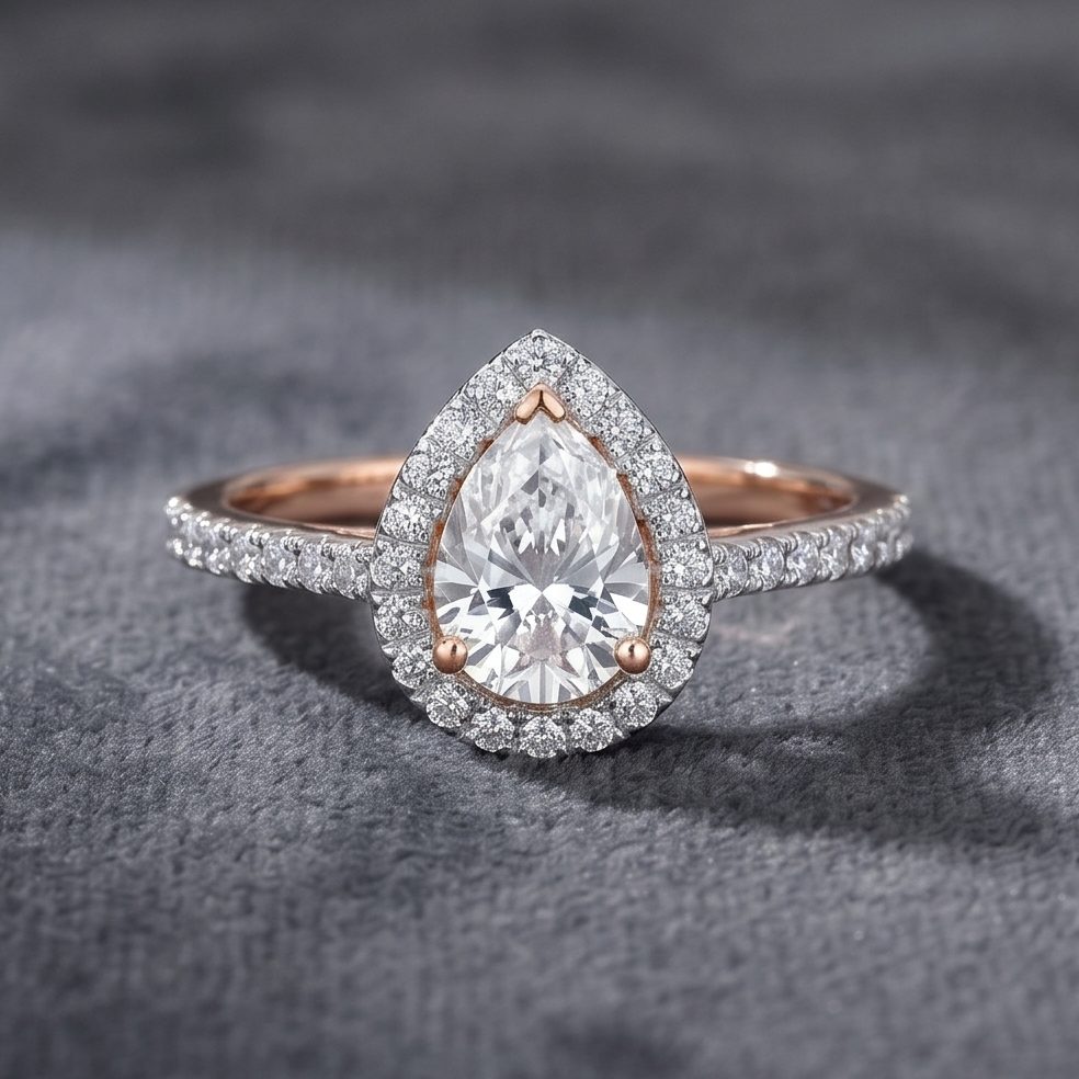 18KT Yellow Gold 1.52 Carat Pear & Round Diamond Ring | Titali Design LR-13409