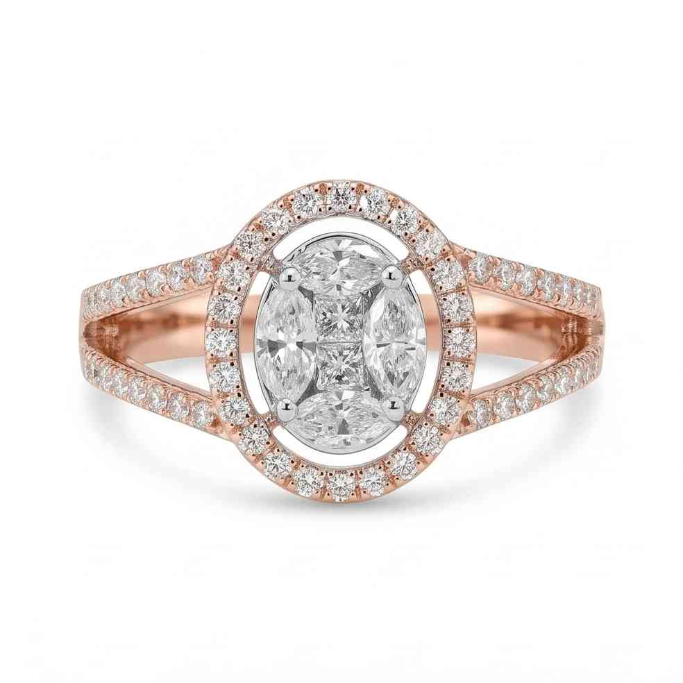 18KT Rose Gold 0.8 Carat Round & Marquise & Princess Diamond Ring | Titali Design 2356R40