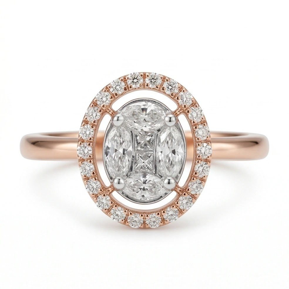 18KT Rose Gold 0.45 Carat Round & Marquise & Princess Diamond Ring | Titali Design DFO100RMS4