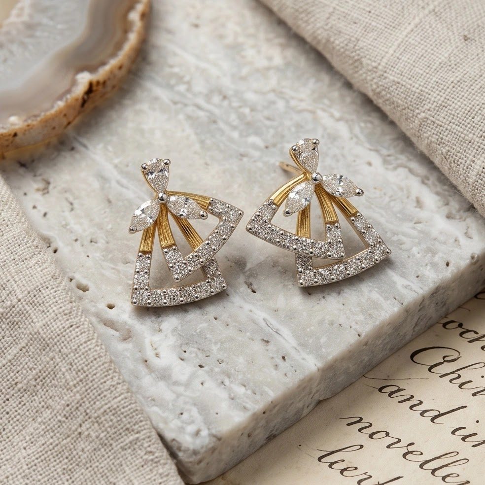 18KT Yellow Gold 0.52 Carat Round & Pear & Marquise Diamond Earrings | Titali Design E-20404