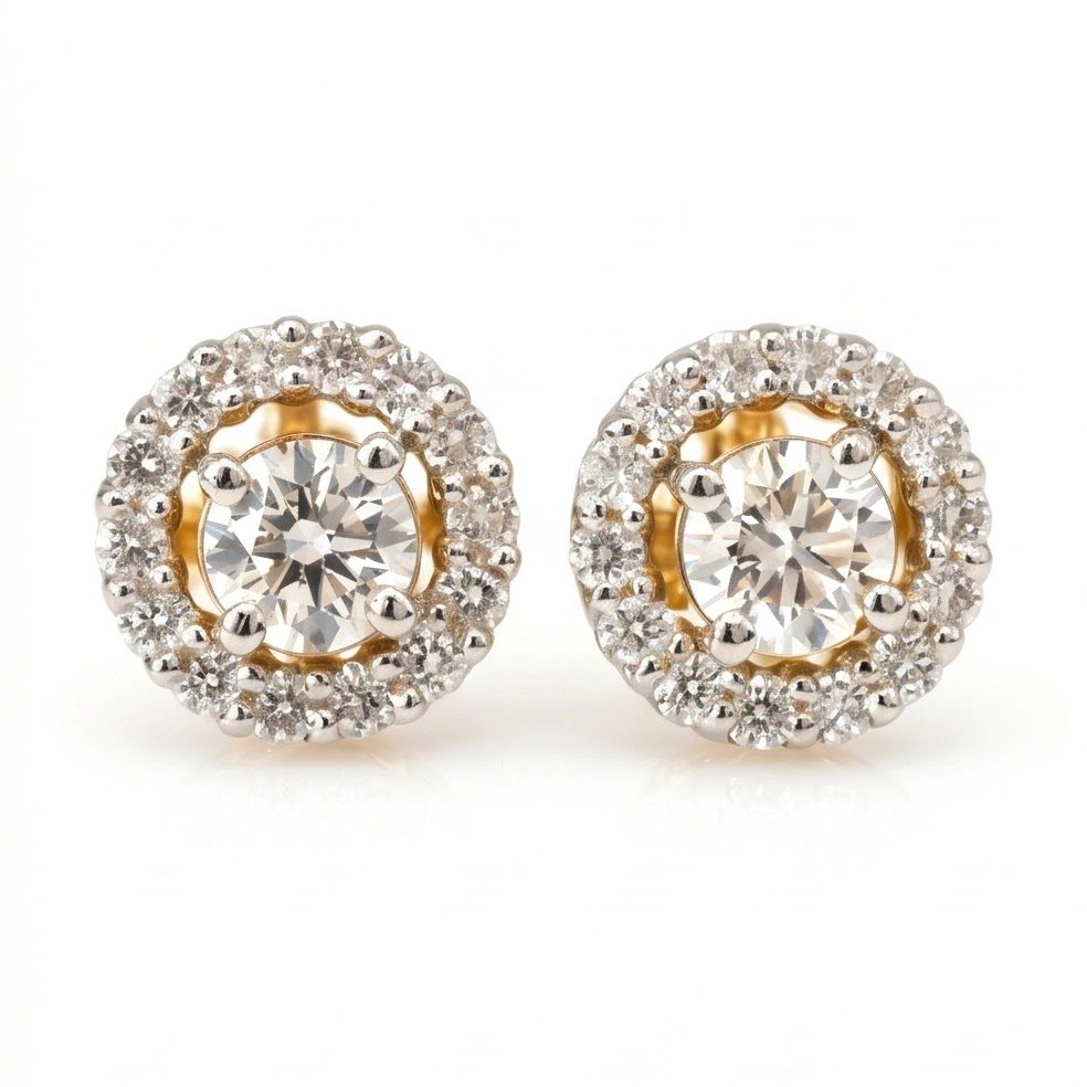 18KT Yellow Gold 0.74 Carat Round Diamond Earrings | Titali Design E-20375