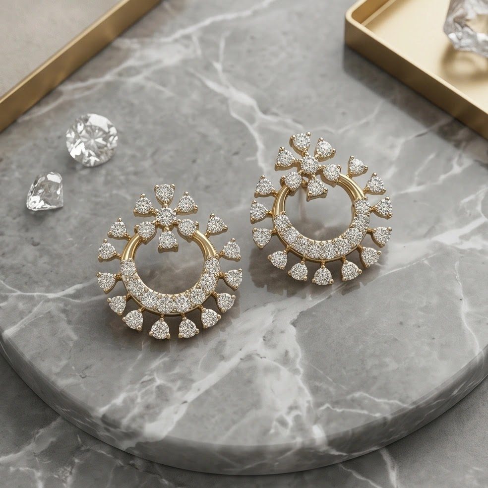 18KT Yellow Gold 0.43 Carat Round Diamond Earrings | Titali Design E-21601