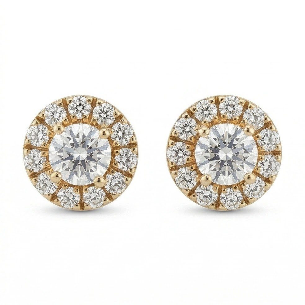 18KT Yellow Gold 0.74 Carat Round Diamond Earrings | Titali Design ER301B