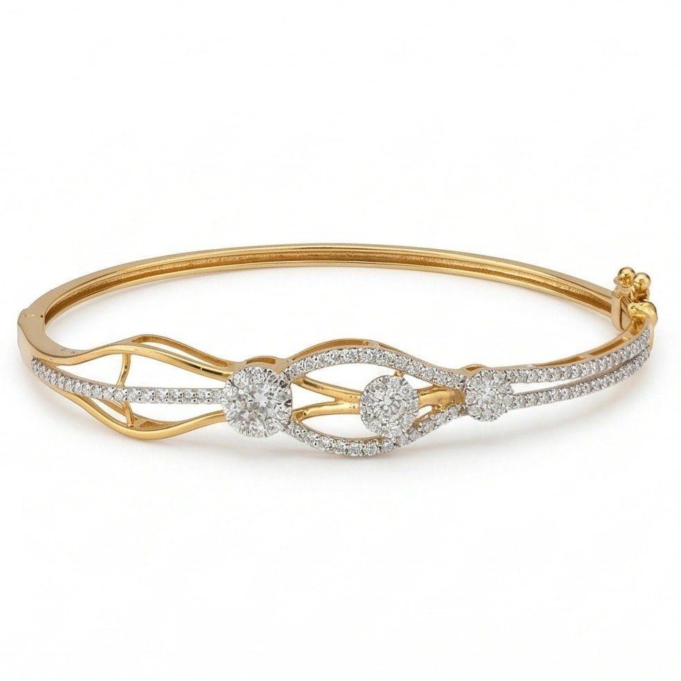 18KT Yellow Gold 0.82 Carat Round Diamond Bangle | Titali Design BN001330