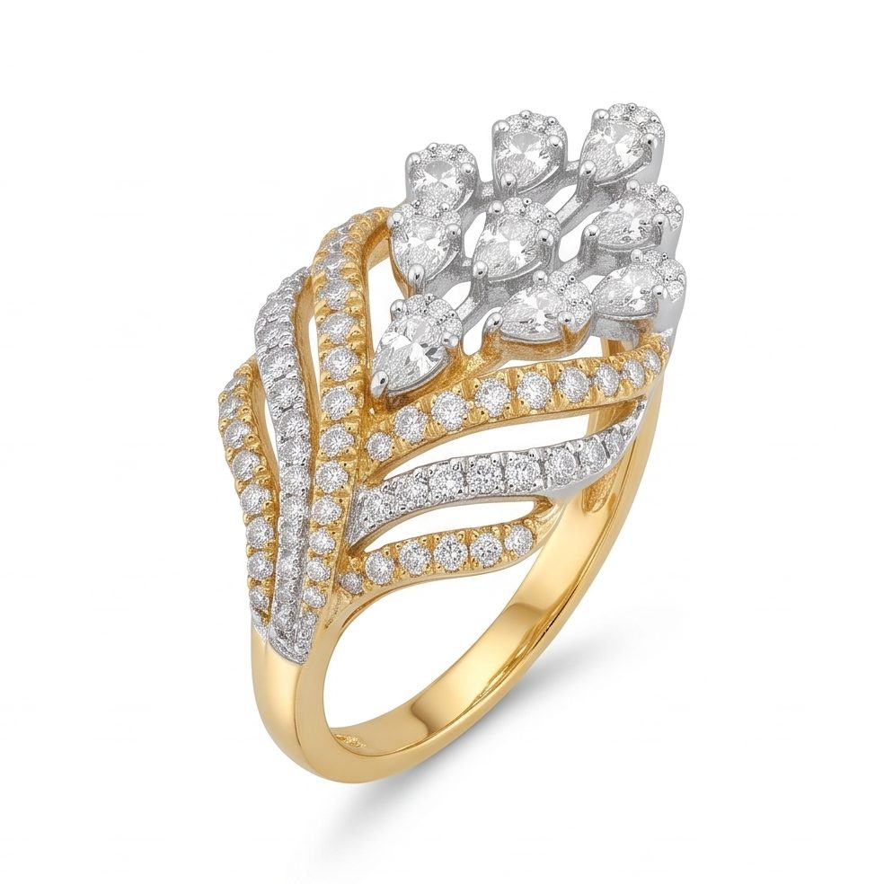 18KT Yellow Gold 1.06 Carat Round & Pear Diamond Ring | Titali Design 19G06906