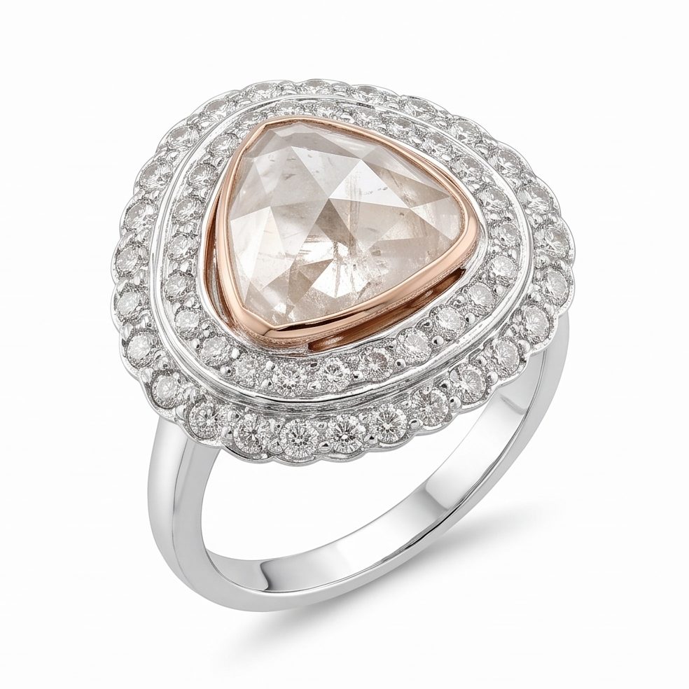 18KT Yellow Gold 3.1 Carat Round & Pear Diamond Ring | Titali Design P2591R2
