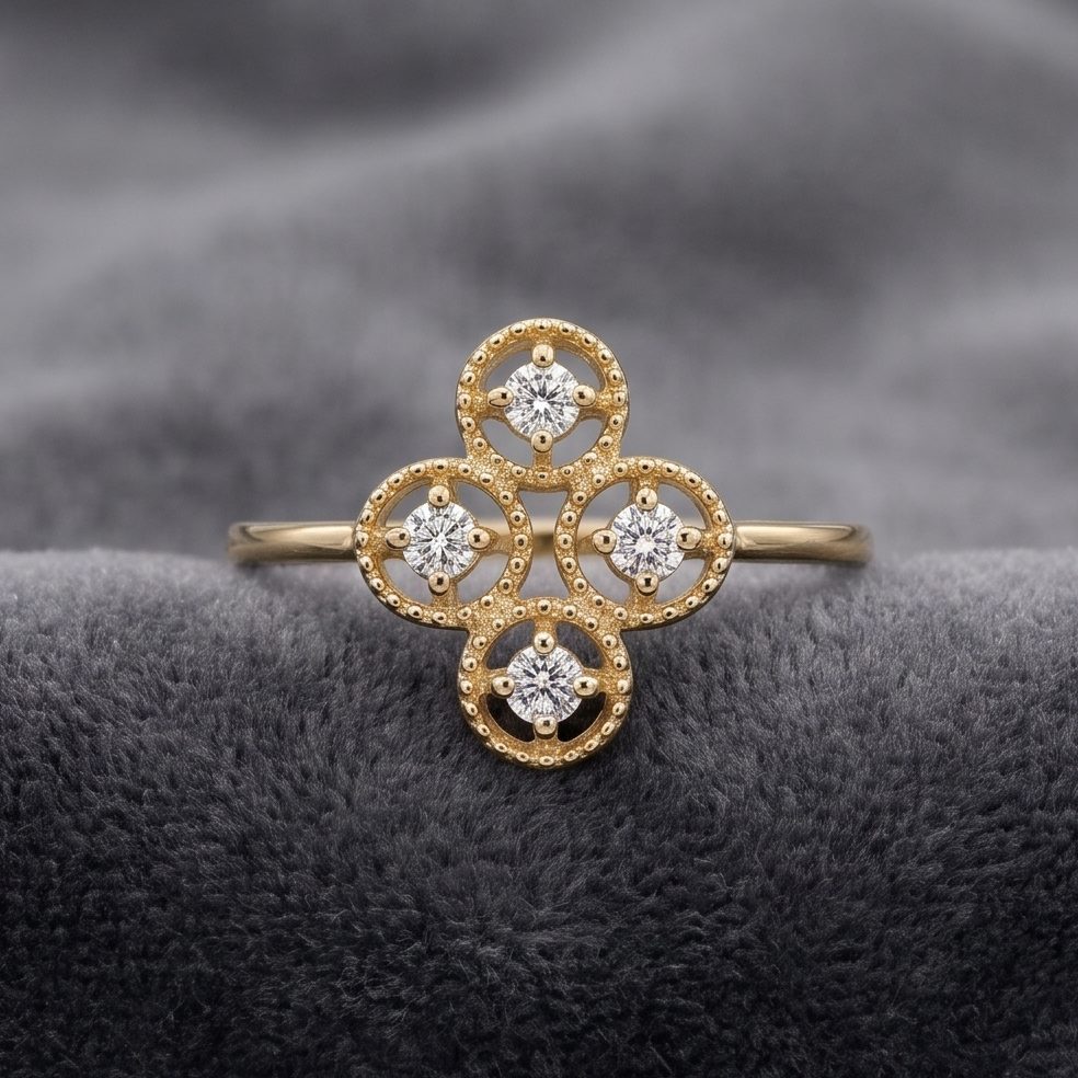 18KT Yellow Gold 0.07 Carat Round Diamond Ring | Titali Design LR-21532