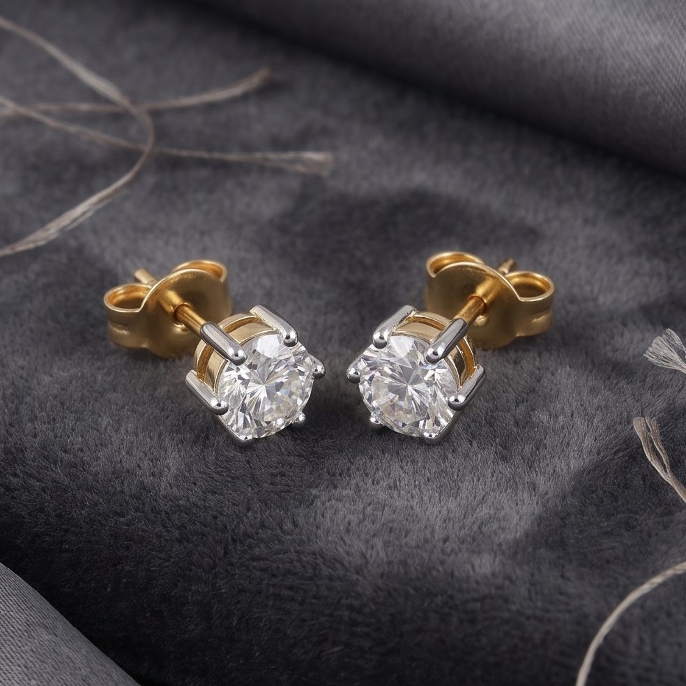 18KT Yellow Gold 2 Carat Round Diamond Earrings | Titali Design TP-2811G/KM