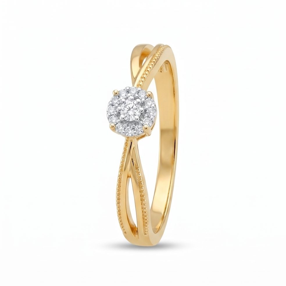 18KT Yellow Gold 0.15 Carat Round Diamond Ring | Titali Design LR-21372