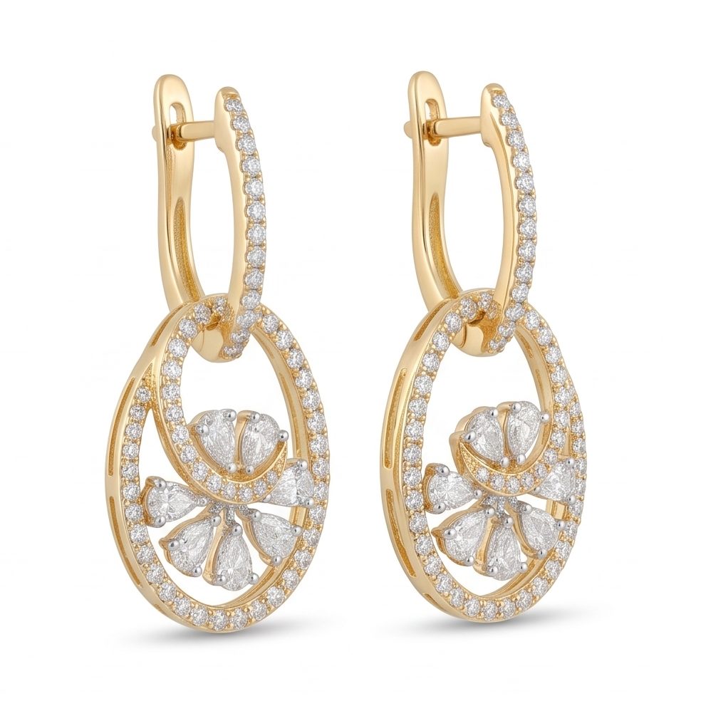 18KT Yellow Gold 1.35 Carat Round & Pear Diamond Earrings | Titali Design D3129ER5