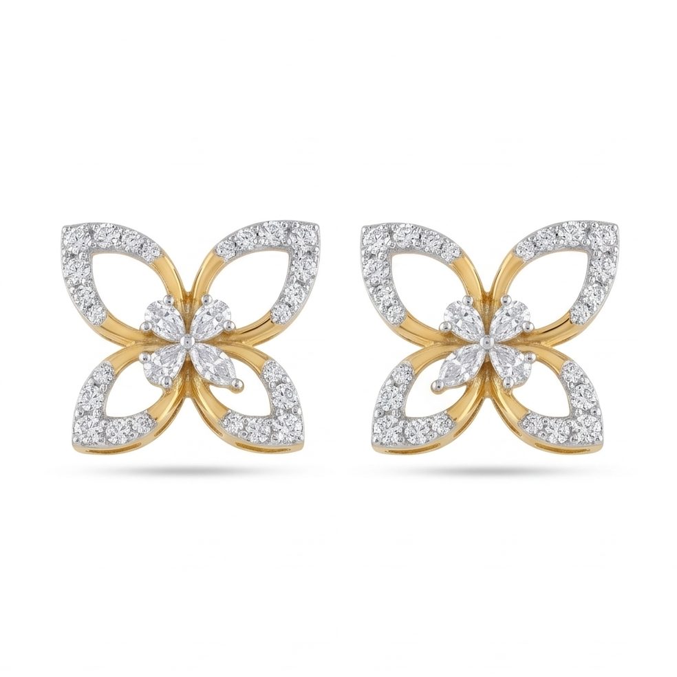 18KT Yellow Gold 1.37 Carat Round & Pear & Marquise Diamond Earrings | Titali Design D2059ER2