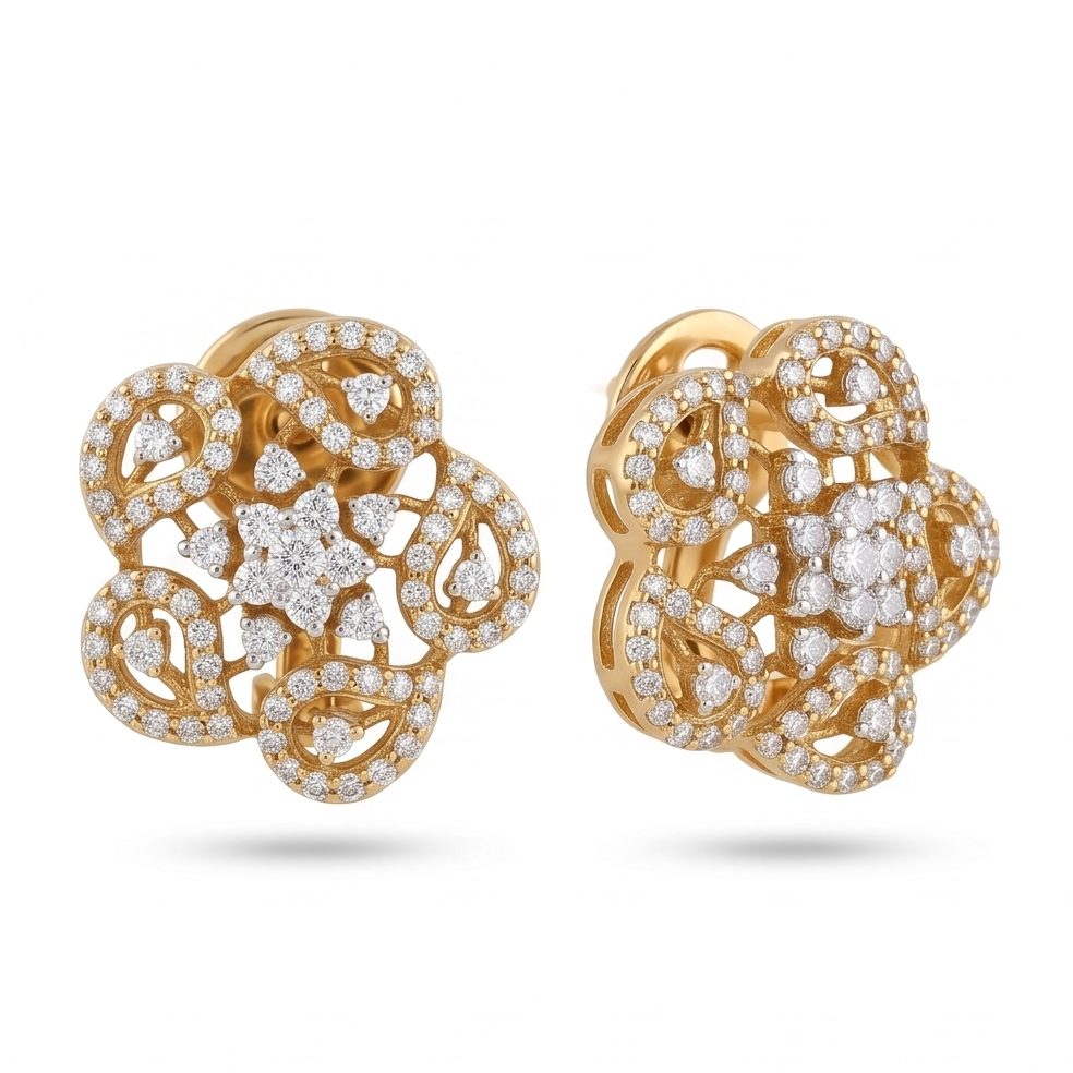 18KT Yellow Gold 1.29 Carat Round Diamond Earrings | Titali Design ER-1573