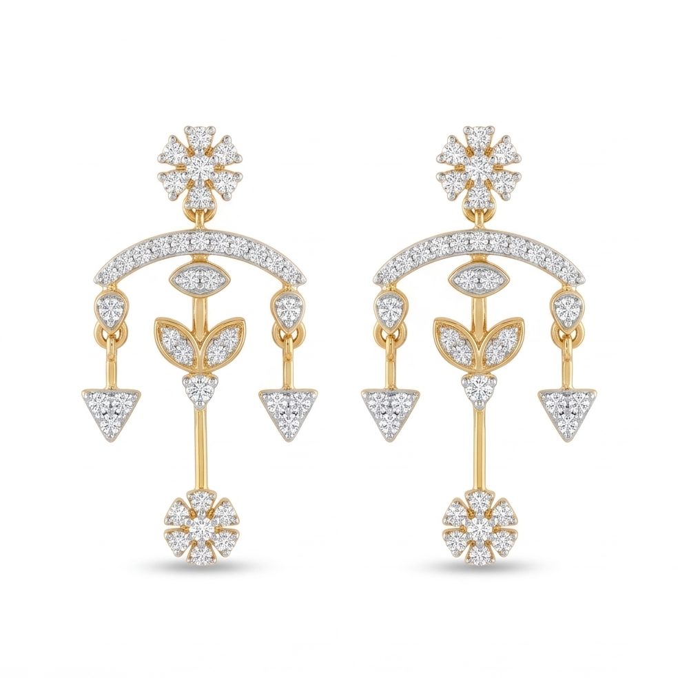 18KT Yellow Gold 0.57 Carat Round Diamond Earrings | Titali Design E-20596