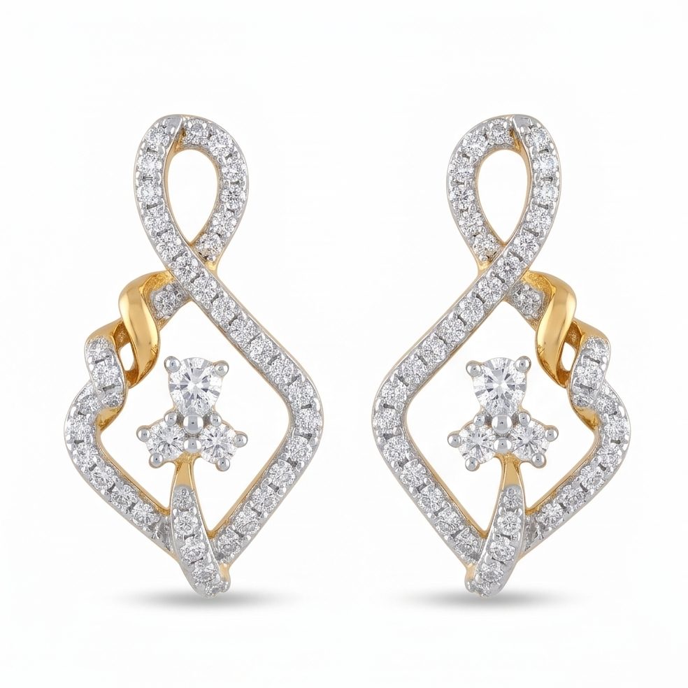 18KT Yellow Gold 0.62 Carat Round & Pear Diamond Earrings | Titali Design D1865ER2