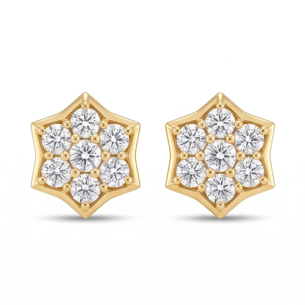 18KT Yellow Gold 0.62 Carat Round Diamond Earrings | Titali Design E-21587