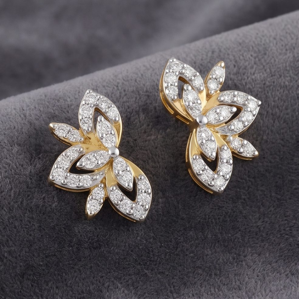 18KT Yellow Gold 0.42 Carat Round Diamond Earrings | Titali Design E-20393