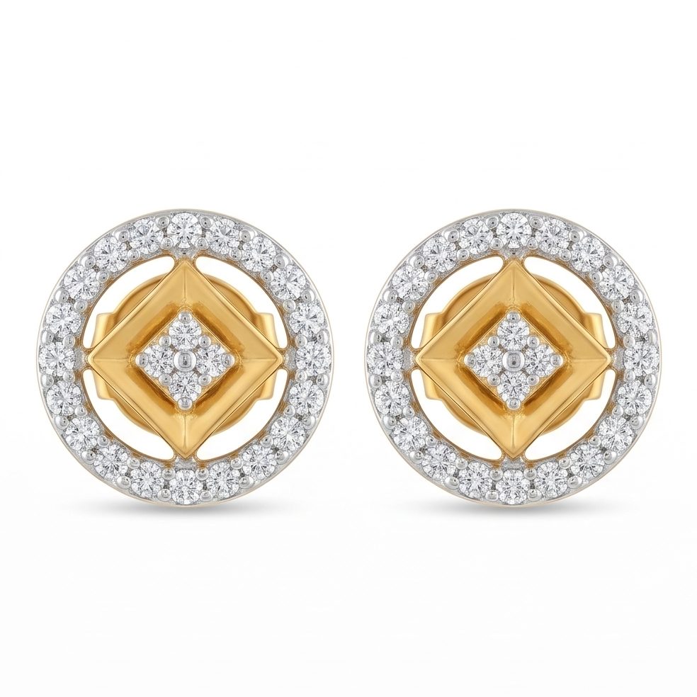 18KT Yellow Gold 0.4 Carat Round Diamond Earrings | Titali Design E-20388