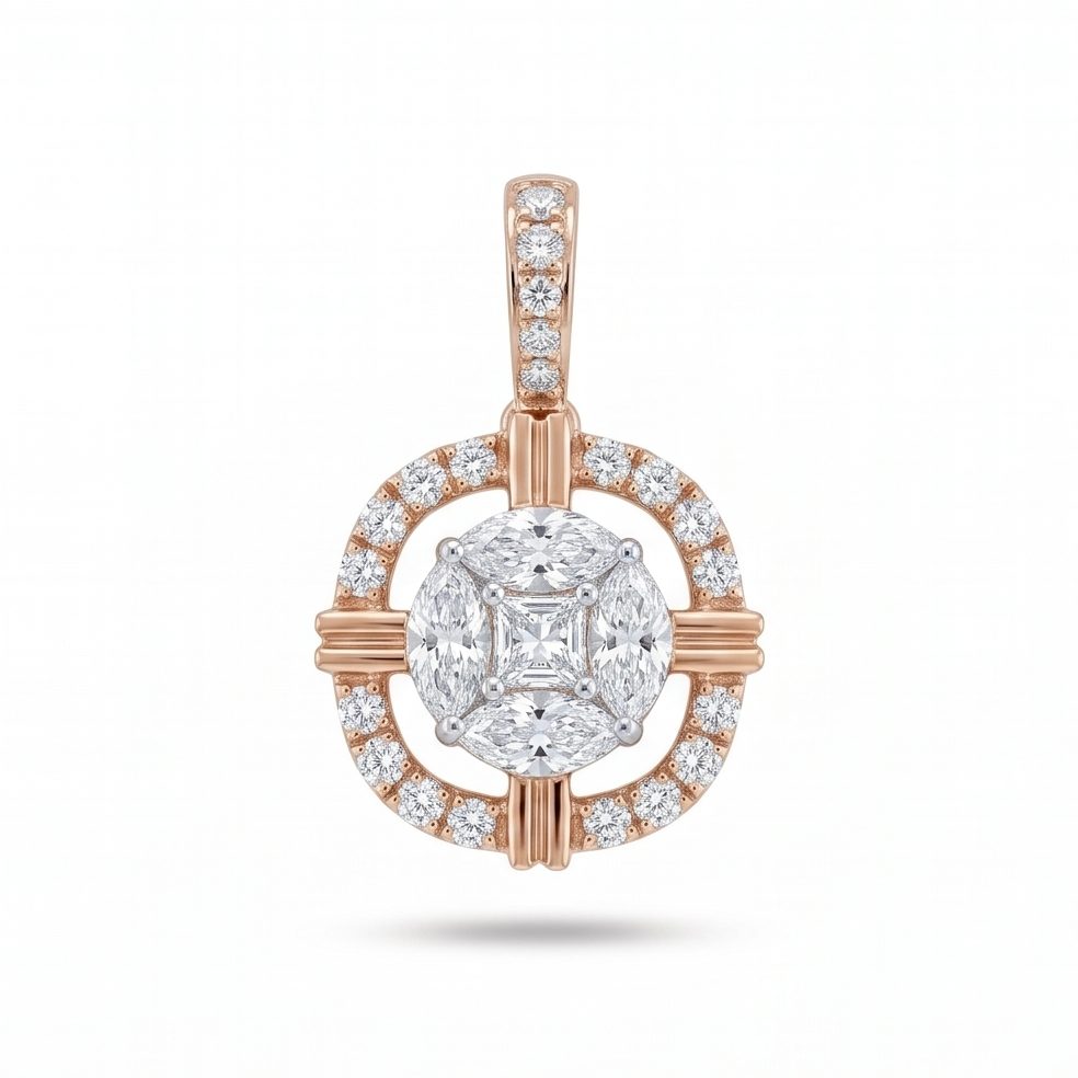 18KT Rose Gold 0.47 Carat Round & Marquise & Princess Diamond Necklace | Titali Design 6554P10
