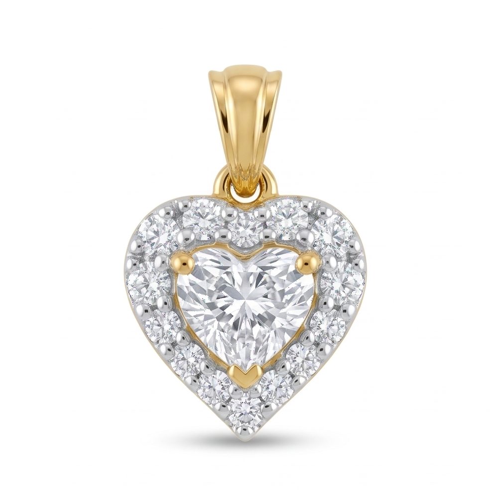 18KT Yellow Gold 0.74 Carat Heart & Round Diamond Pendant | Titali Design PSR-303C