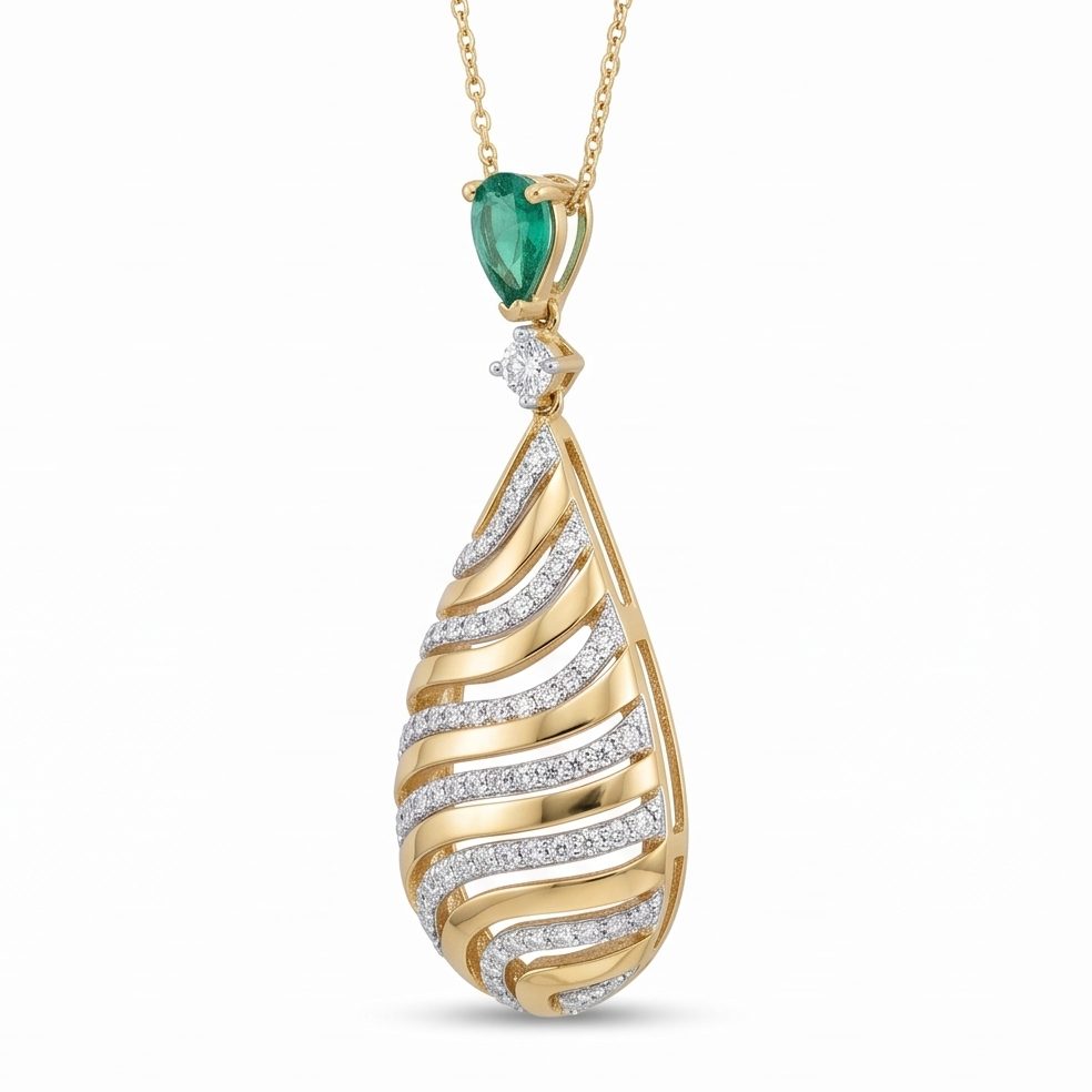 18KT Yellow Gold 0.45 Carat Round Diamond Pendant | Titali Design PE-21235