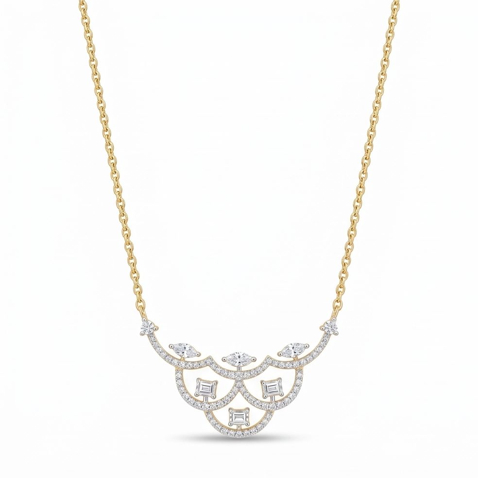 18KT Yellow Gold 0.98 Carat Round & Marquise Diamond Necklace | Titali Design 12003P4
