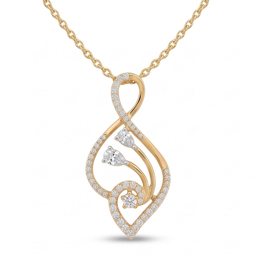 18KT Yellow Gold 0.41 Carat Round & Pear Diamond Necklace | Titali Design 21136P2