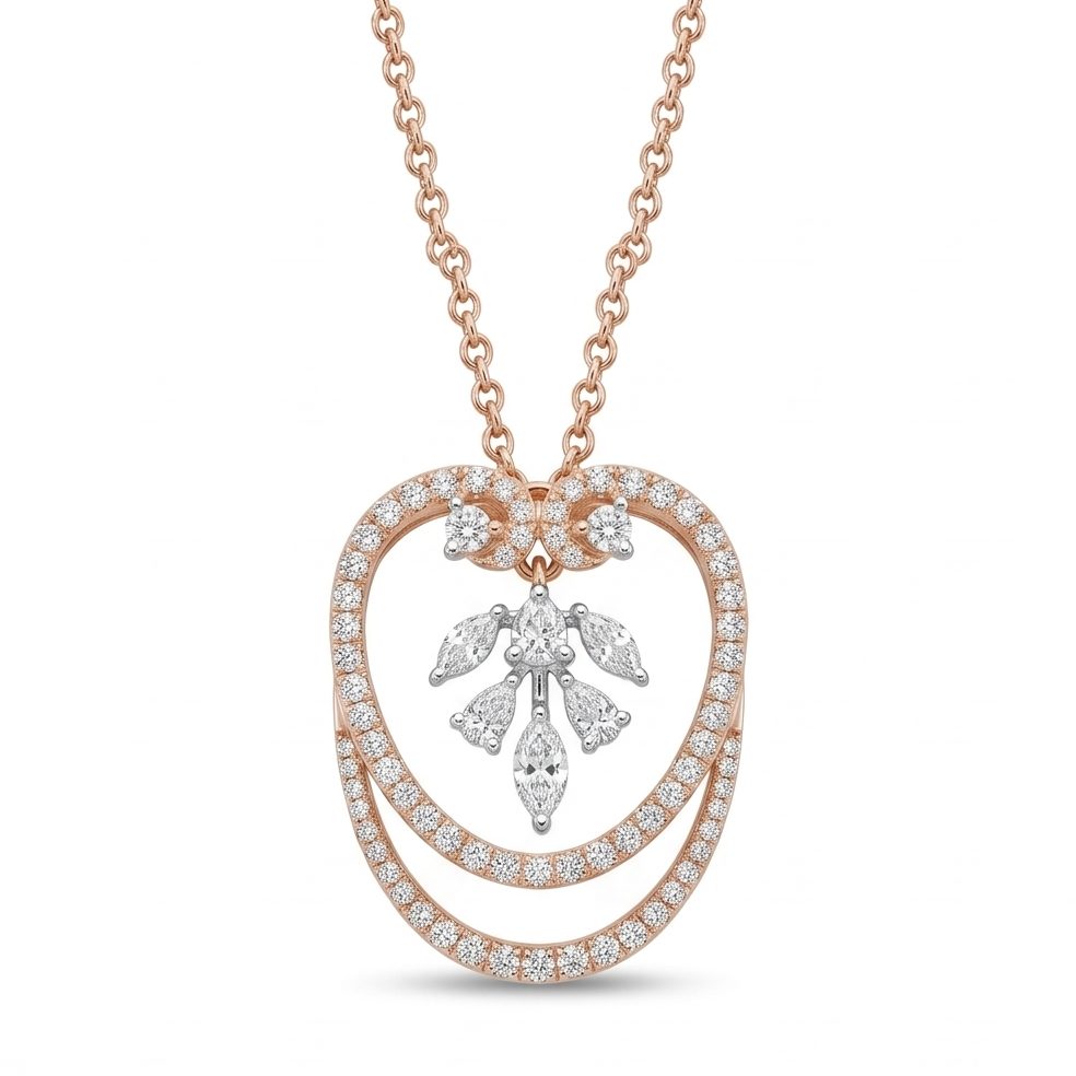 18KT Rose Gold 0.76 Carat Round & Pear & Marquise Diamond Necklace | Titali Design 21202P2