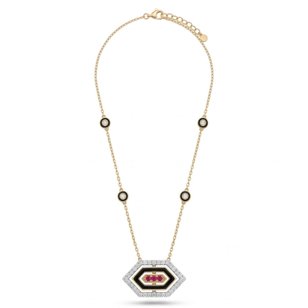 18KT Yellow Gold 0.82 Carat Round Diamond Necklace | Titali Design N-21229