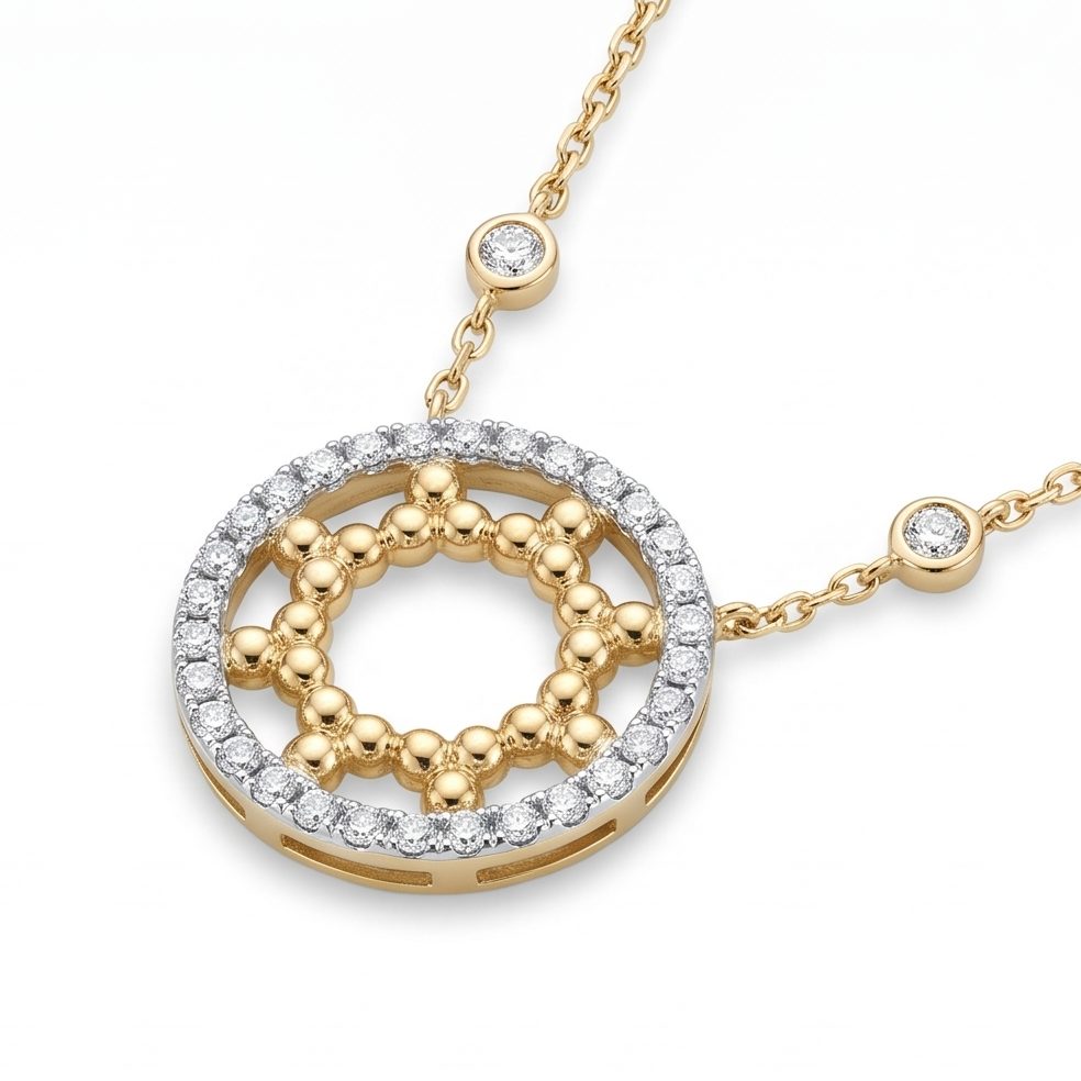 18KT Yellow Gold 0.42 Carat Round Diamond Necklace | Titali Design N-20612