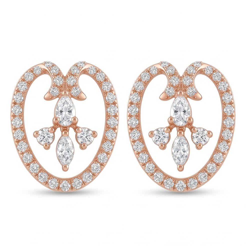 18KT Rose Gold 0.6 Carat Round & Pear & Marquise Diamond Earrings | Titali Design 2120ER2