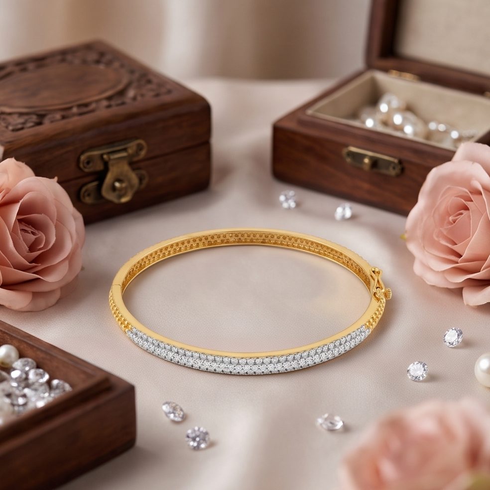 18KT Yellow Gold 1.47 Carat Round Diamond Bangle | Titali Design BN002627