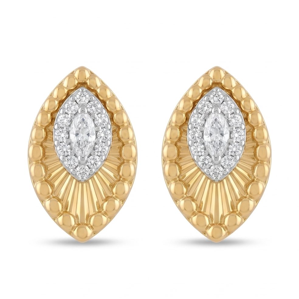 18KT Yellow Gold 0.24 Carat Round & Marquise Diamond Earrings | Titali Design E-20879