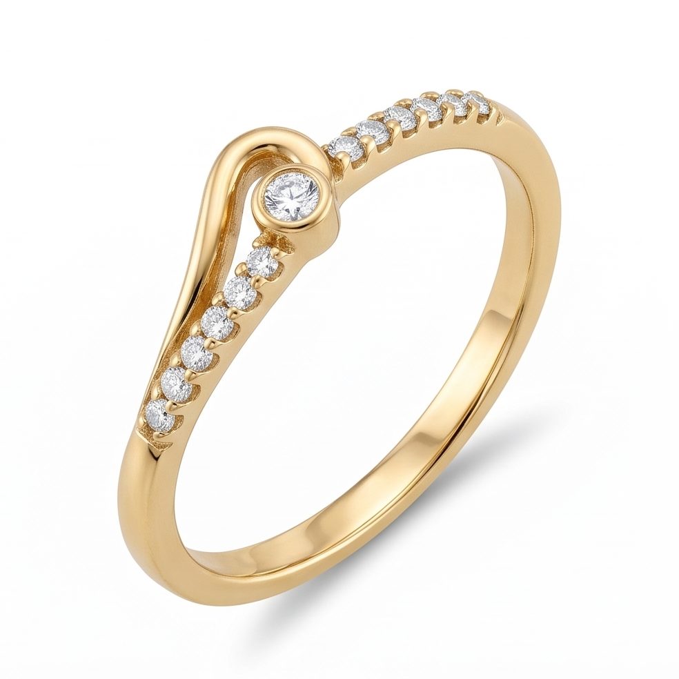 18KT Yellow Gold 0.12 Carat Round Diamond Ring | Titali Design INNDOC5258
