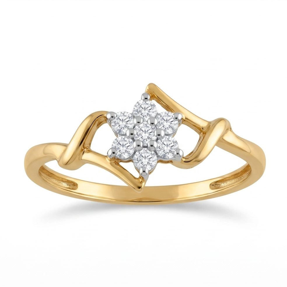 18KT Yellow Gold 0.17 Carat Round Diamond Ring | Titali Design LR-21139