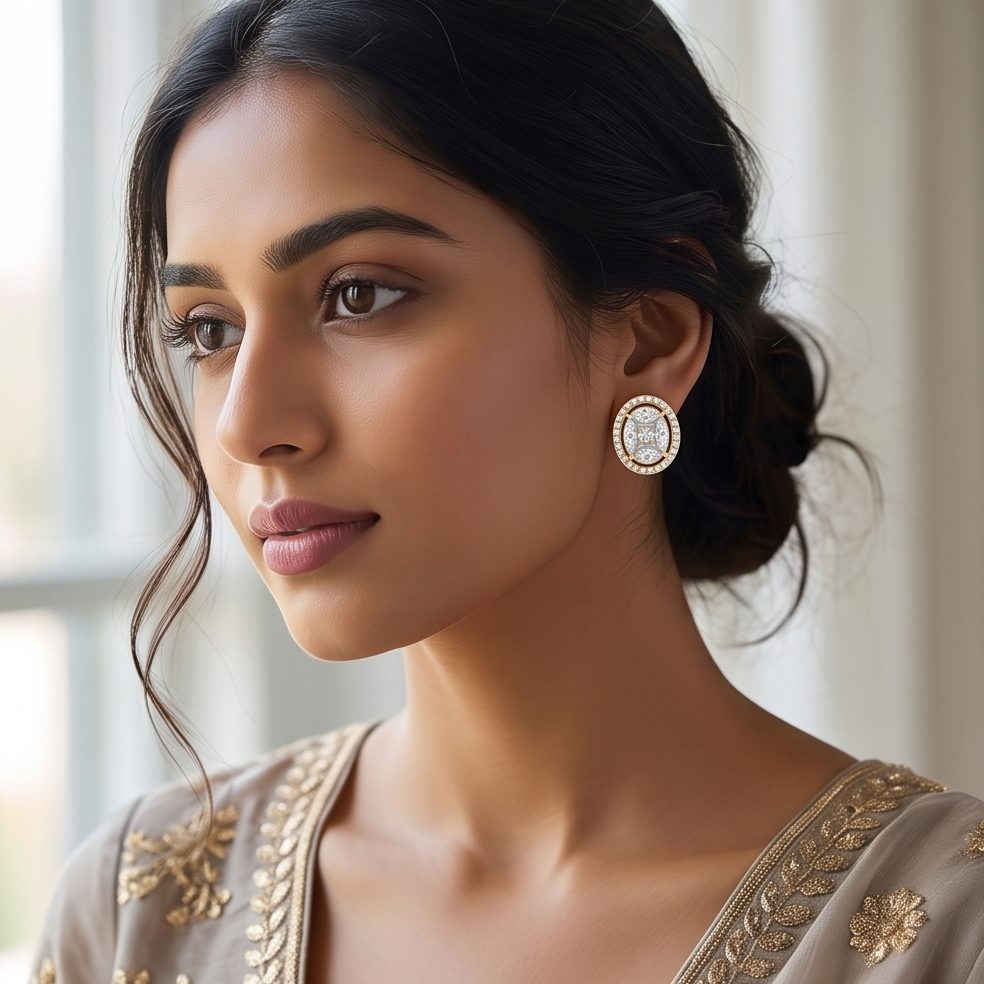 18KT Yellow Gold 1.06 Carat Round Diamond Earrings | Titali Design D1324T23
