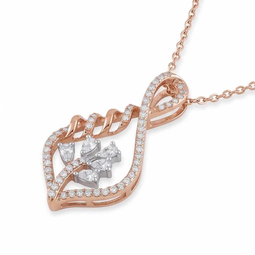 18KT Yellow Gold 0.65 Carat Round & Pear Diamond Necklace | Titali Design 21164P2