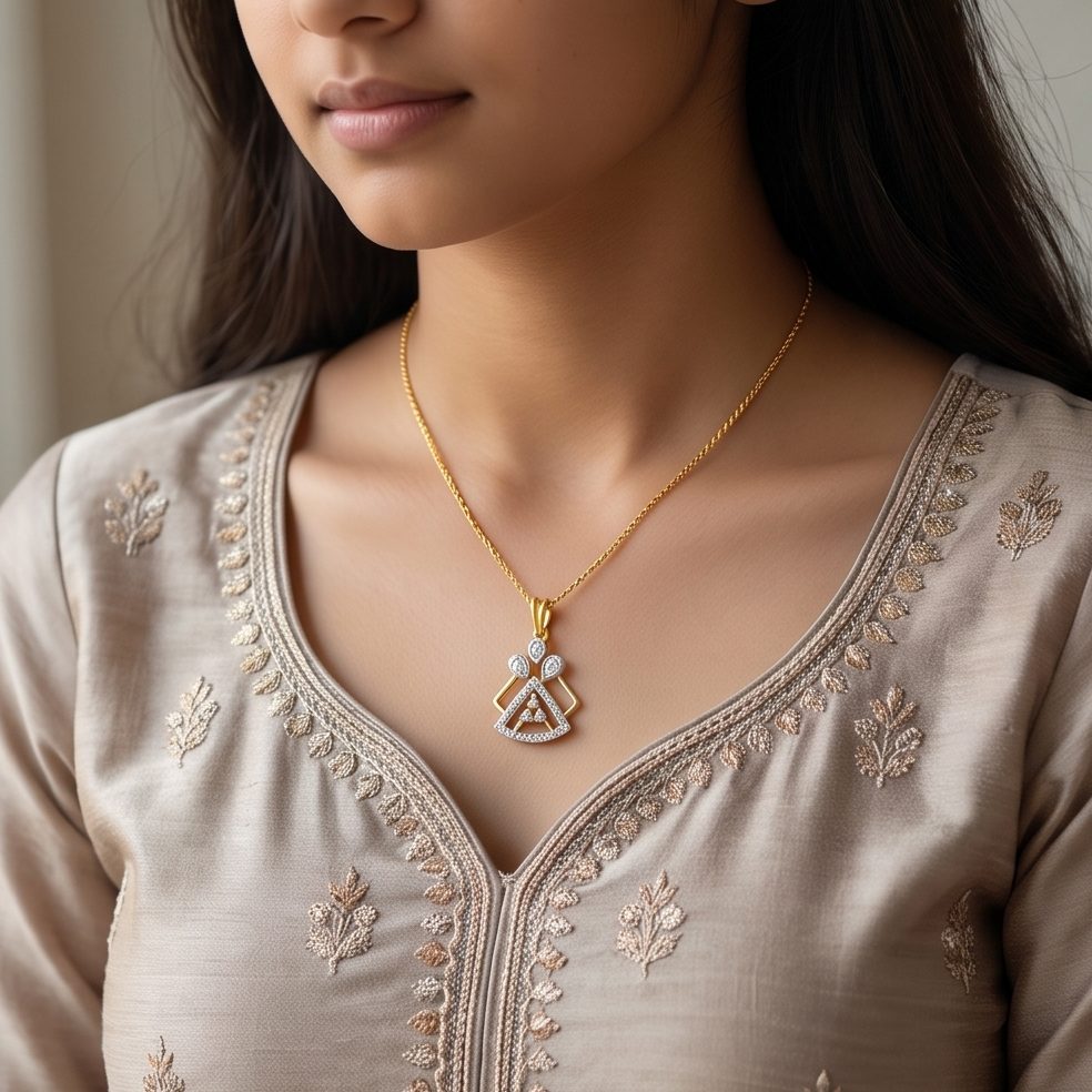 18KT Yellow Gold 0.36 Carat Round Diamond Pendant | Titali Design PN612970