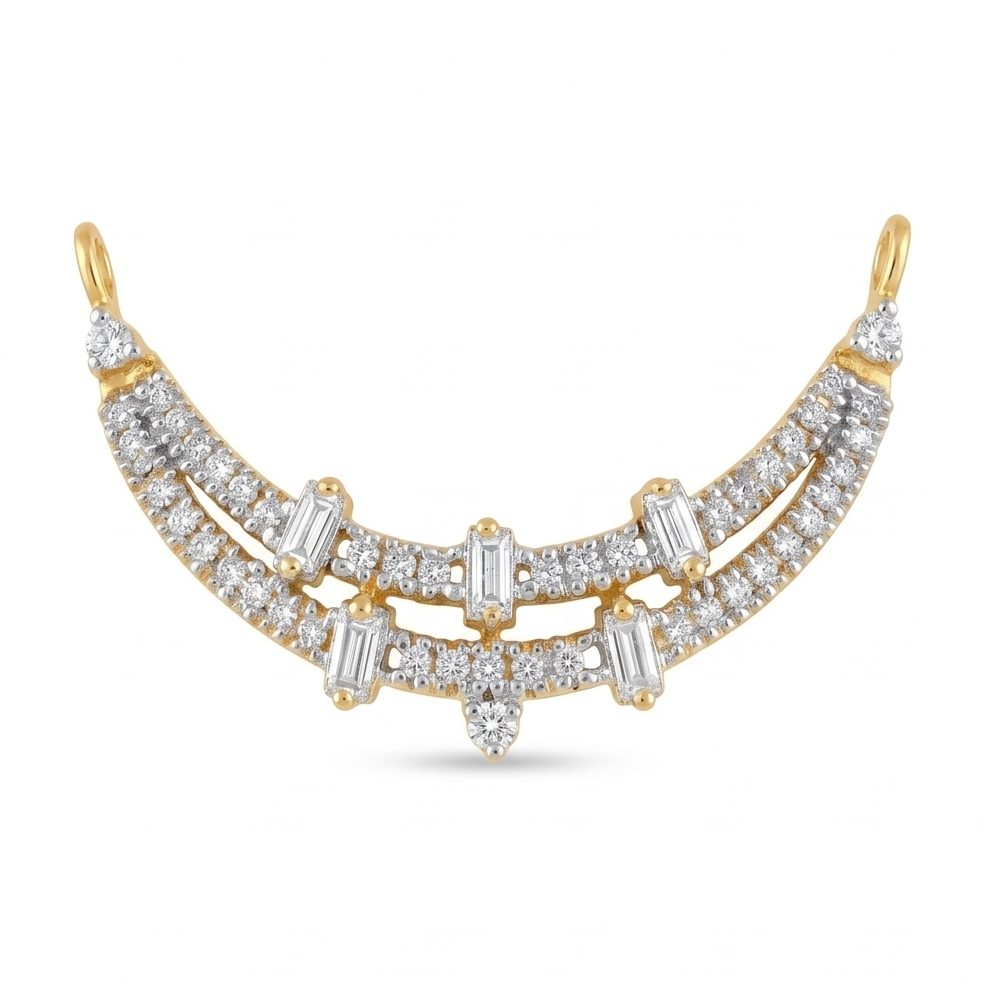 18KT Yellow Gold 0.71 Carat Round & Baguette Diamond Necklace | Titali Design TN-82
