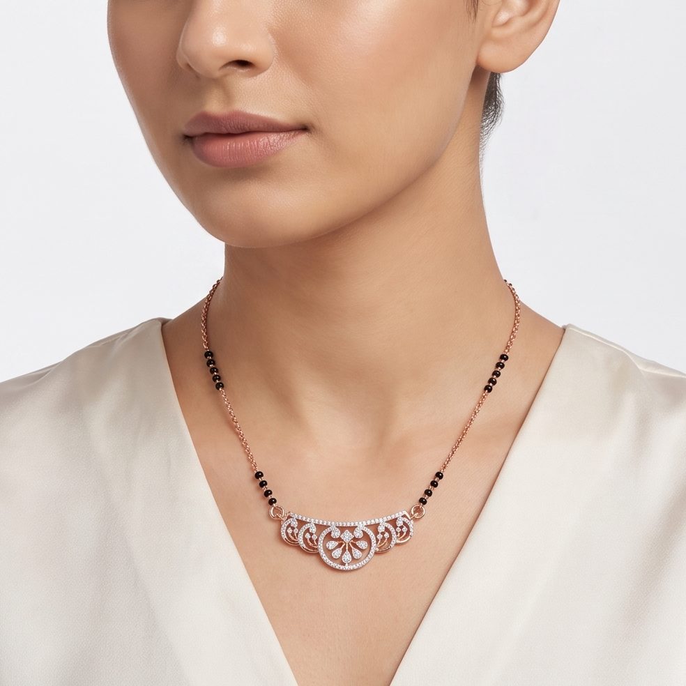 18KT Rose Gold 0.45 Carat Round Diamond Necklace | Titali Design TNM0279