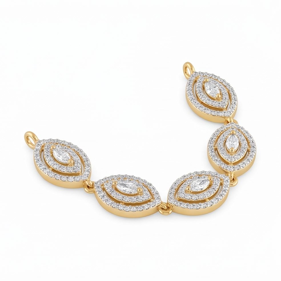 18KT Yellow Gold 0.95 Carat Round & Marquise Diamond Pendant | Titali Design PE-21417