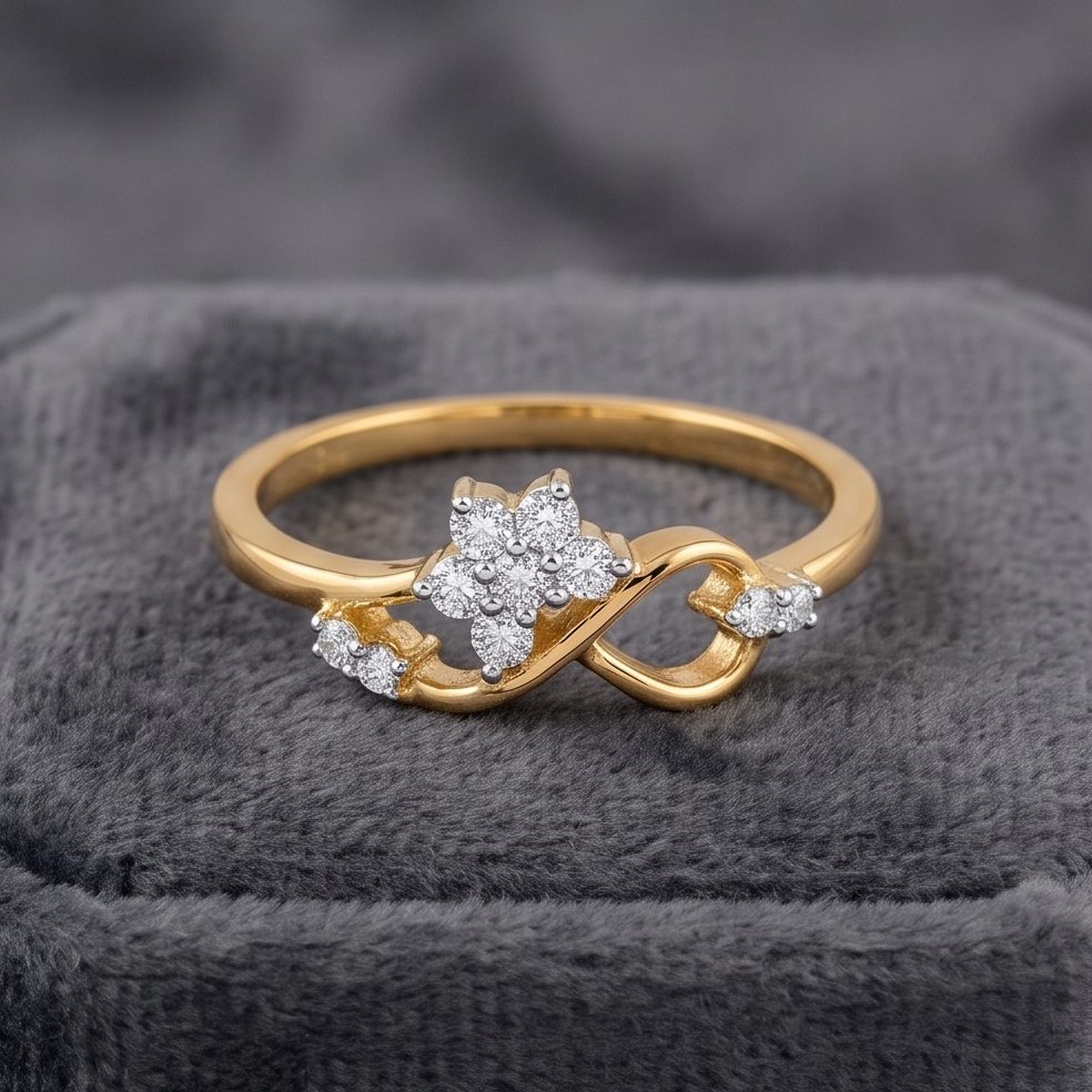 18KT Yellow Gold 0.13 Carat Round Diamond Ring | Titali Design LR-21541