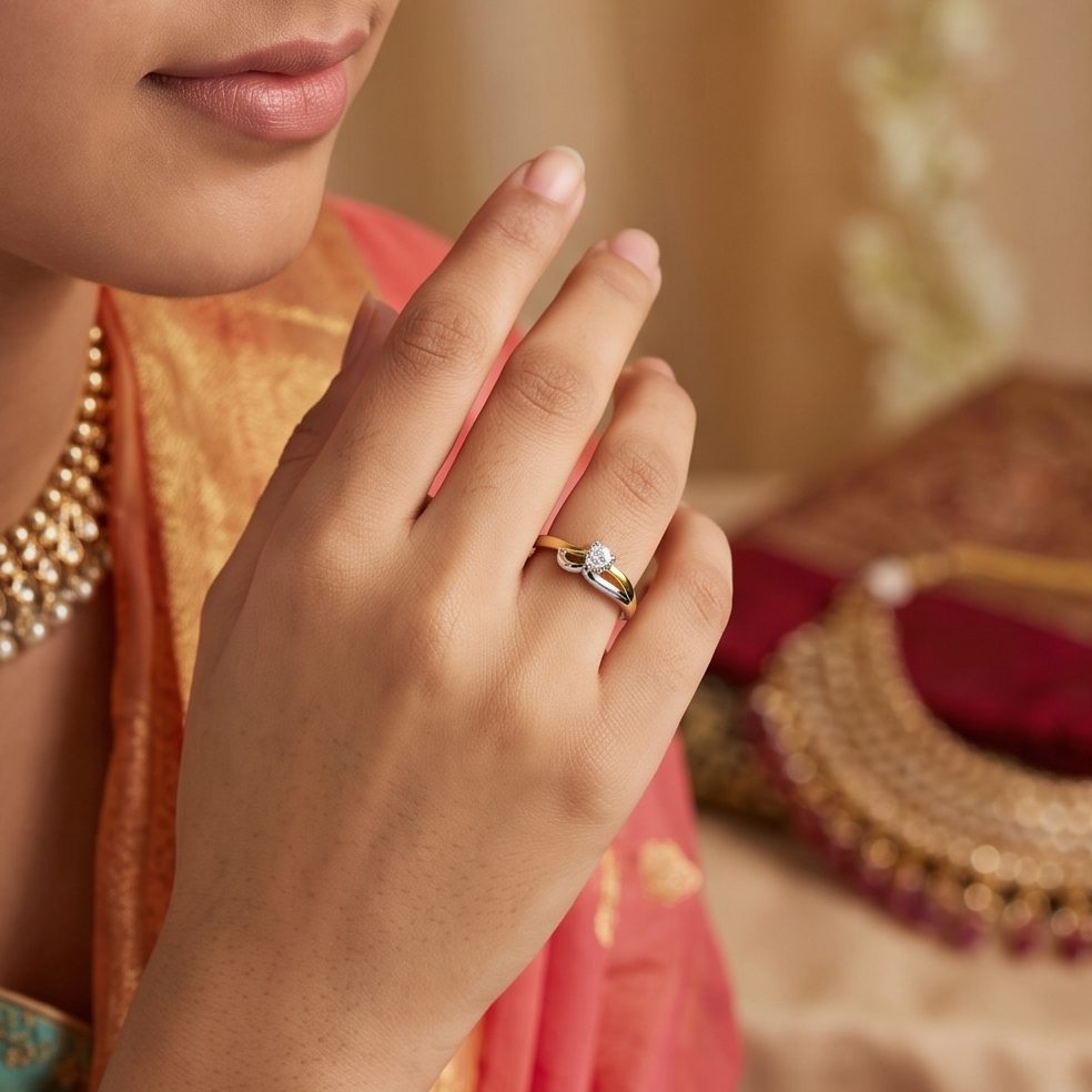 18KT Yellow Gold 0.14 Carat Round Diamond Ring | Titali Design LR-21129