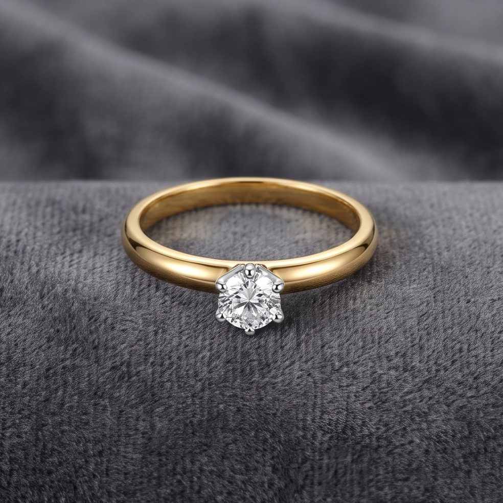 18KT Yellow Gold 0.15 Carat Round Diamond Ring | Titali Design LR-21292