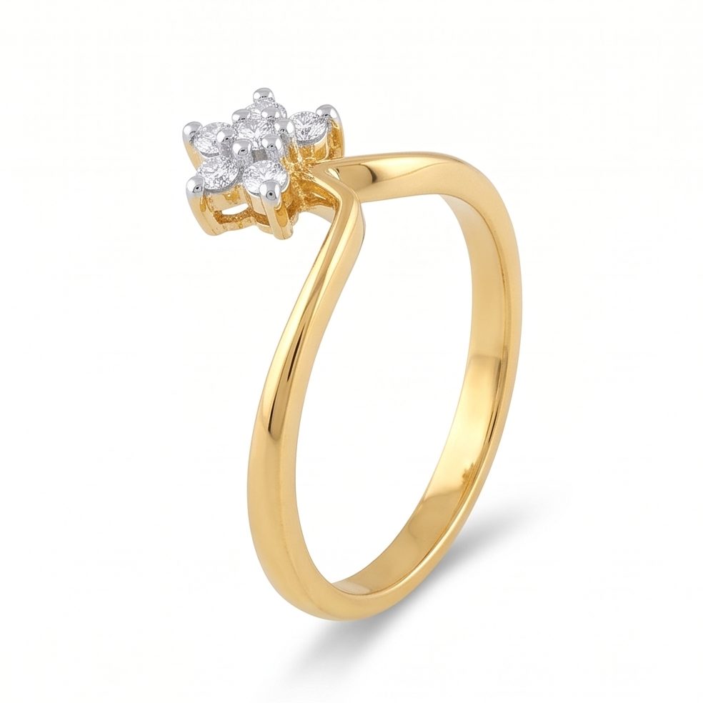18KT Yellow Gold 0.13 Carat Round Diamond Ring | Titali Design LR-21141