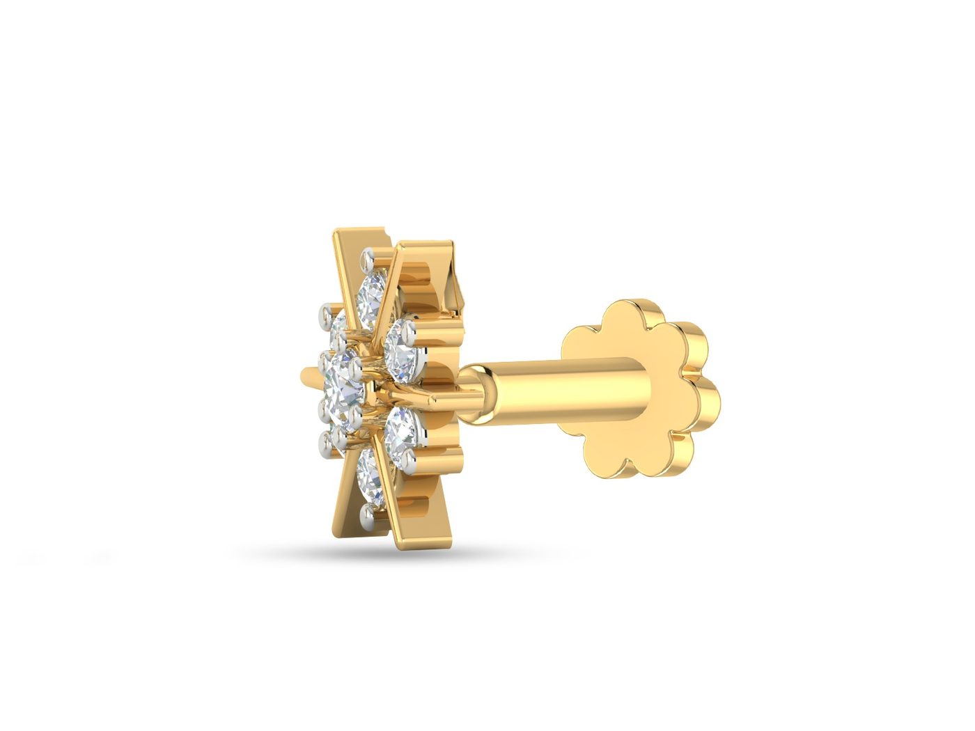 18KT Yellow Gold 0.1 Carat Round Diamond Nose Pin | Titali Design NPP-21772