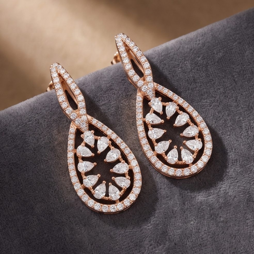 18KT Rose Gold 1.6 Carat Round & Pear Diamond Earrings | Titali Design D3128ER6