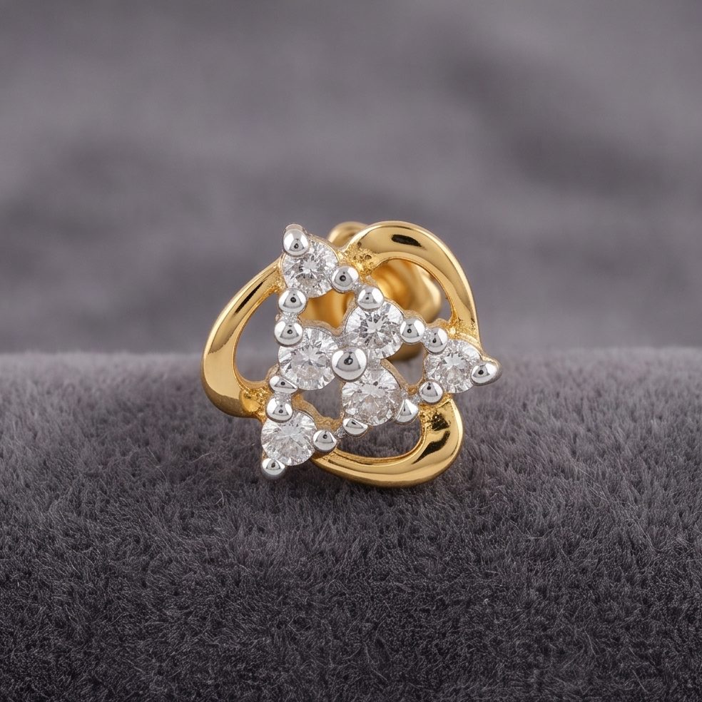 18KT Yellow Gold 0.1 Carat Round Diamond Nose Pin | Titali Design NPP-21253
