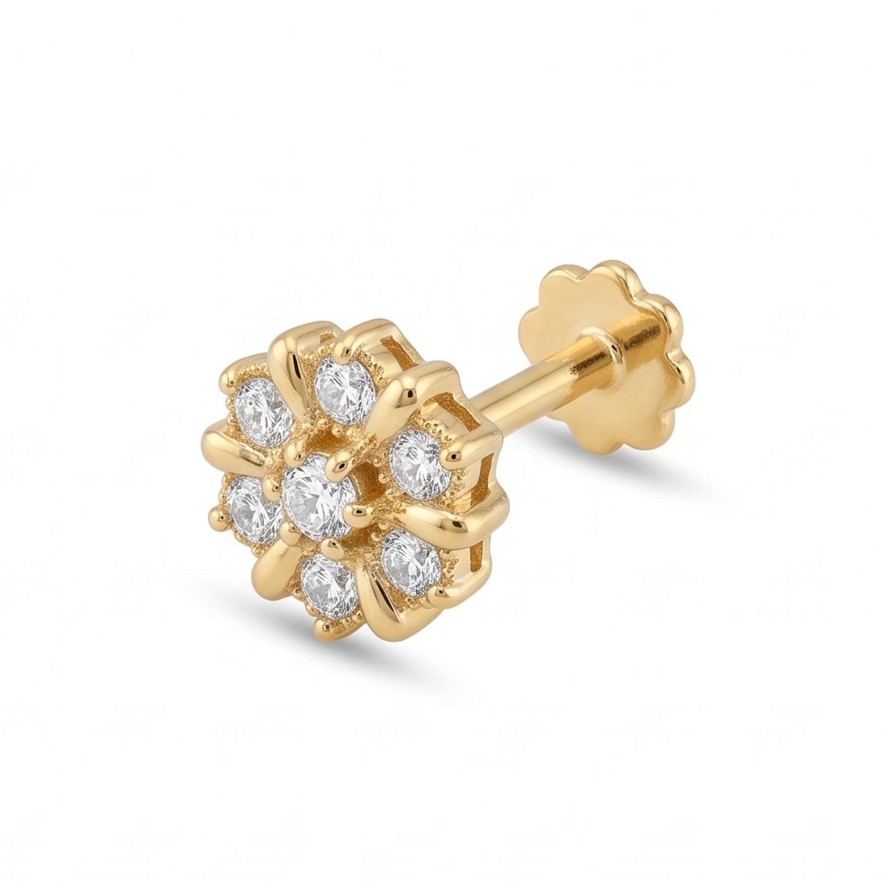 18KT Yellow Gold 0.1 Carat Round Diamond Nose Pin | Titali Design NPP-21772