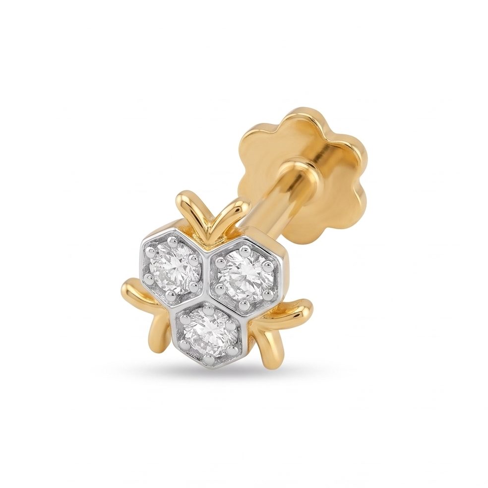 18KT Yellow Gold 0.06 Carat Round Diamond Nose Pin | Titali Design NPP-21739
