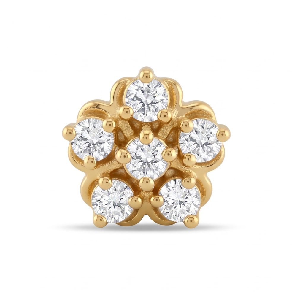 18KT Yellow Gold 0.1 Carat Round Diamond Nose Pin | Titali Design NPP-21767